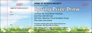 Spring Raffle Ticket with Flowers and sky background
