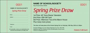 Spring Prize Draw Raffle Ticket Template with green background.